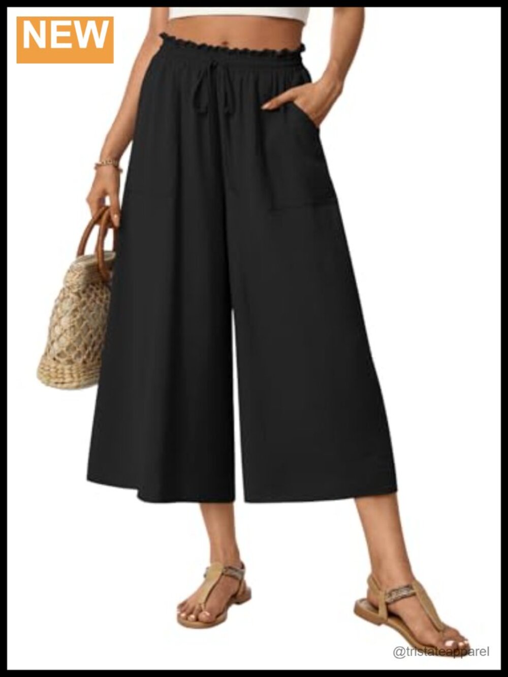 Womens Capri Pants Wide Leg Gaucho Palazzo Culottes Pockets
